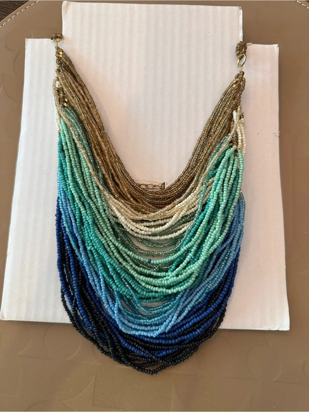 Chico's Multi-Strand Blue & Teal Beaded Statement Necklace NWT